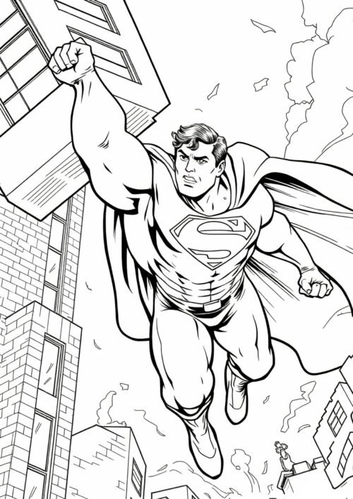 Superman Smashes the Building Coloring Page For Kids – Free Activity PDF Download