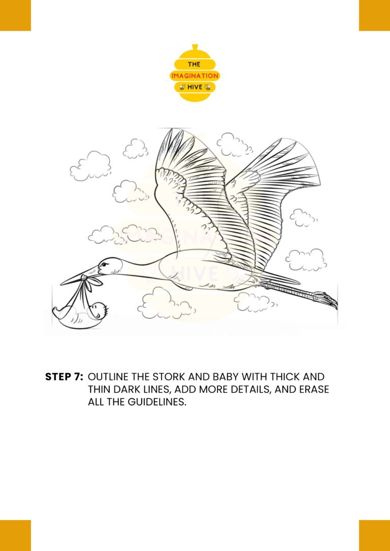 How to Draw a Stork with a Baby step 7