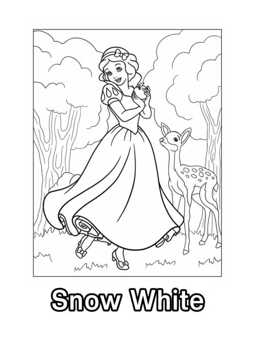 Snow White Forest Scene Coloring Page For Kids – Free Activity PDF Download