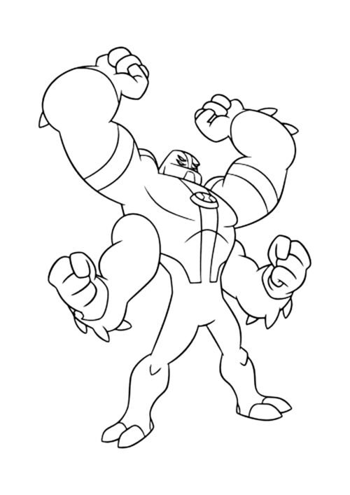 Ben 10 Four Arms Power Pose Coloring Page For Kids – Free Activity PDF Download