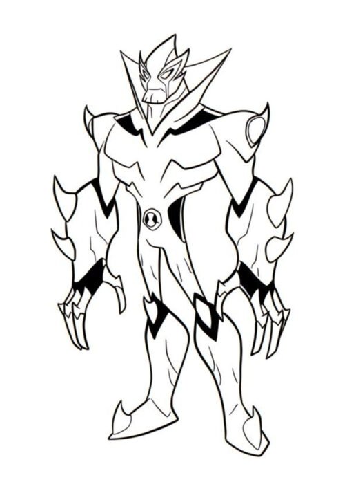 Ben 10 Armored Alien Warrior Coloring Page For Kids – Free Activity PDF Download