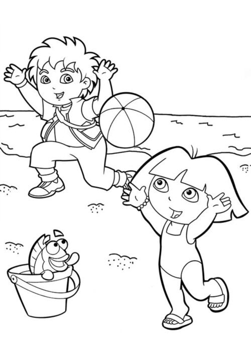 Dora And Boots Tree Swing Adventure Coloring Page For Kids – Free Activity PDF Download
