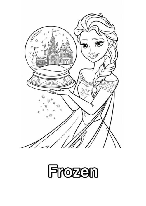Frozen Elsa Snow Globe Coloring Page For Kids – Free Activity PDF Download