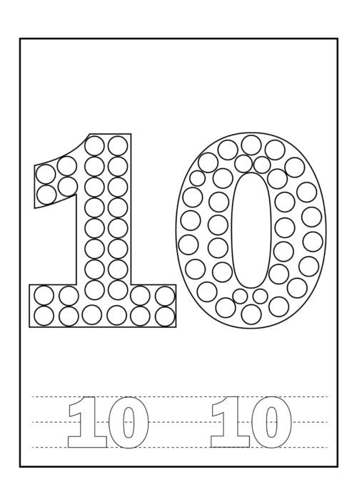 Number 10 Tracing Coloring Page For Kids – Free Activity PDF Download