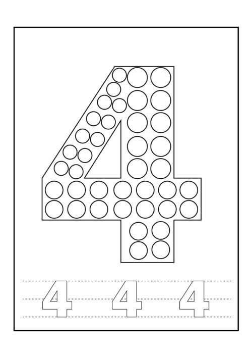 Number 4 Tracing Coloring Page For Kids – Free Activity PDF Download