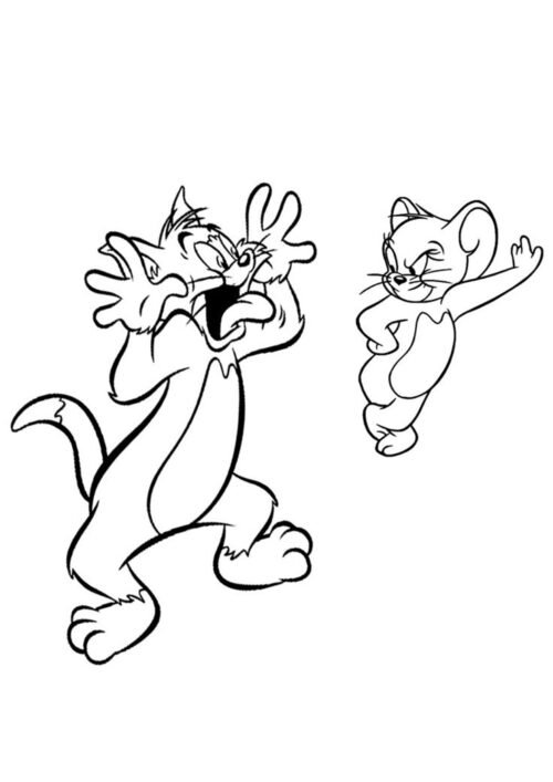 Tom Scared of Jerry Coloring Page For Kids – Free Activity PDF Download