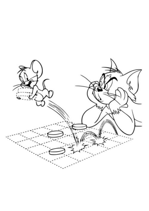 Jerry Playing Game Board Coloring Page For Kids – Free Activity PDF Download