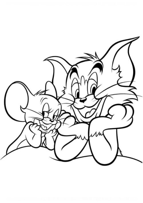 Cute Tom and Jerry Hugging Coloring Page For Kids – Free Activity PDF Download