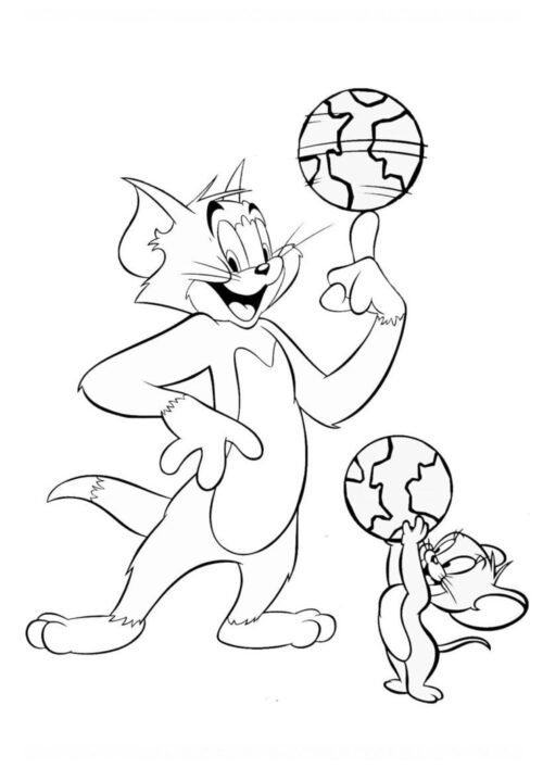 Tom and Jerry Playing Ball Coloring Page For Kids – Free Activity PDF Download