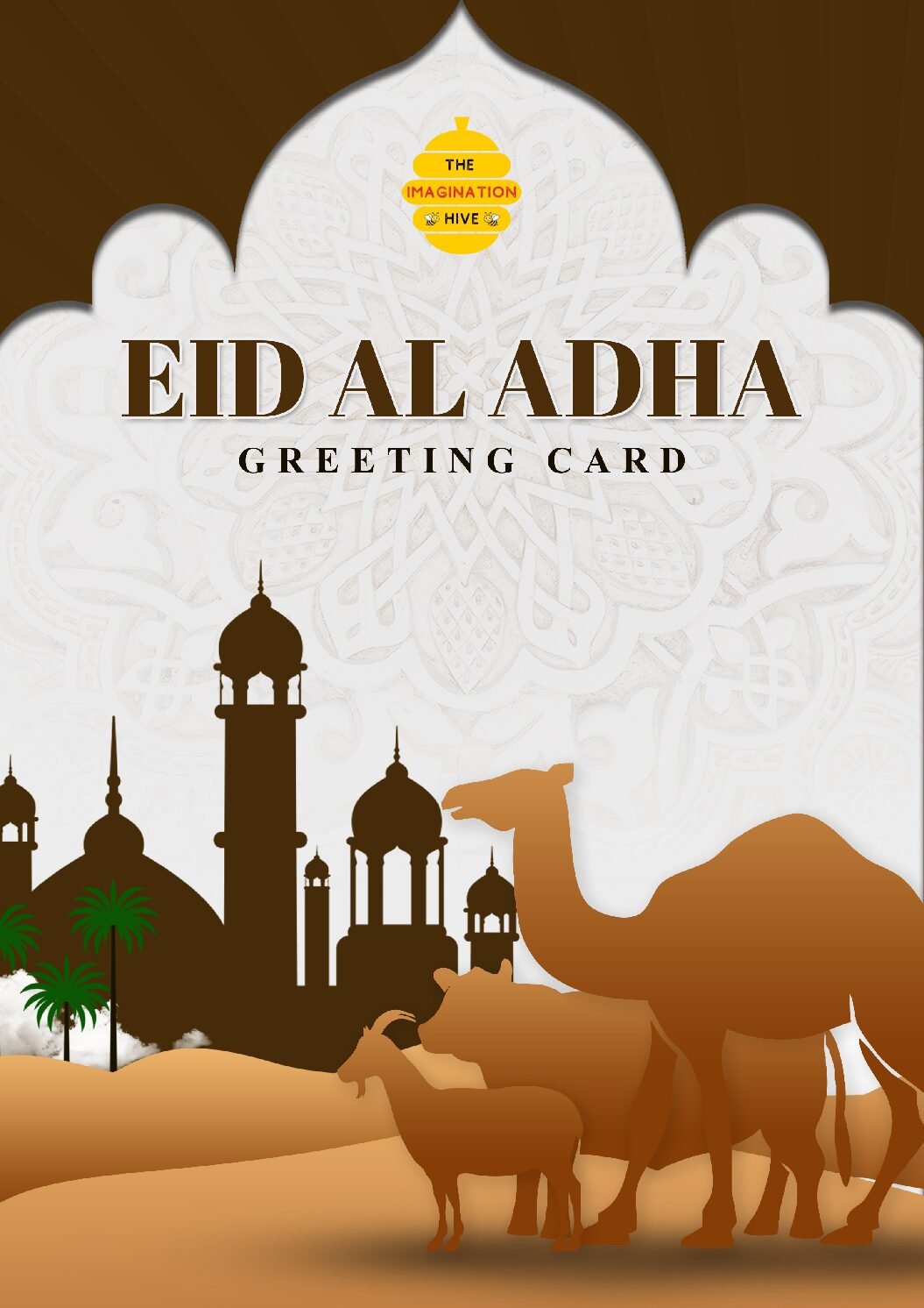 Desert Mosque Animals Eid ul Adha Greeting Card – Free Greeting Card PDF Download