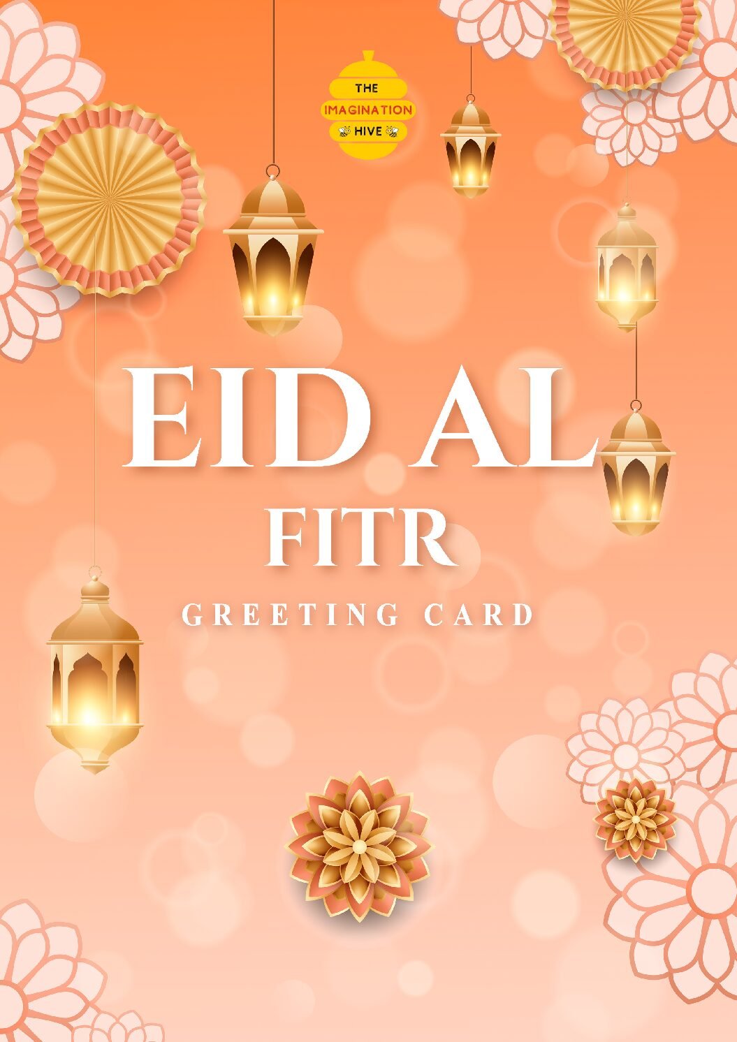 Peach Lantern Floral Islamic Design Eid ul Fitr Greeting Card – Free Greeting Card PDF Download