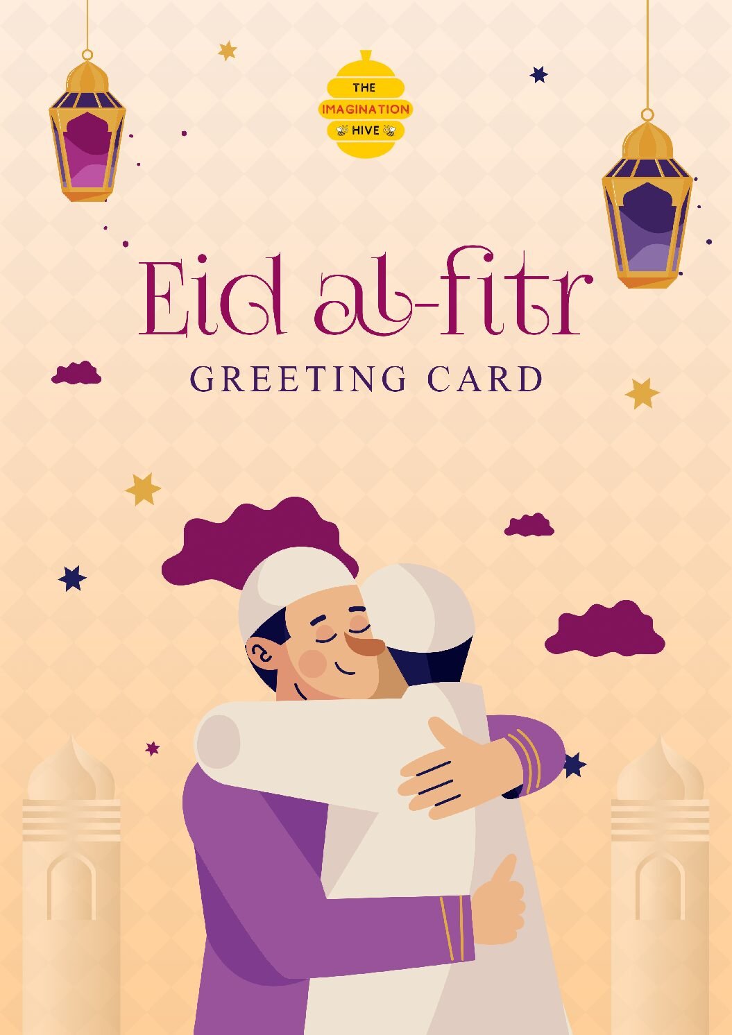 Brotherly Hug Eid Celebration Illustration Eid ul Fitr Greeting Card – Free Greeting Card PDF Download