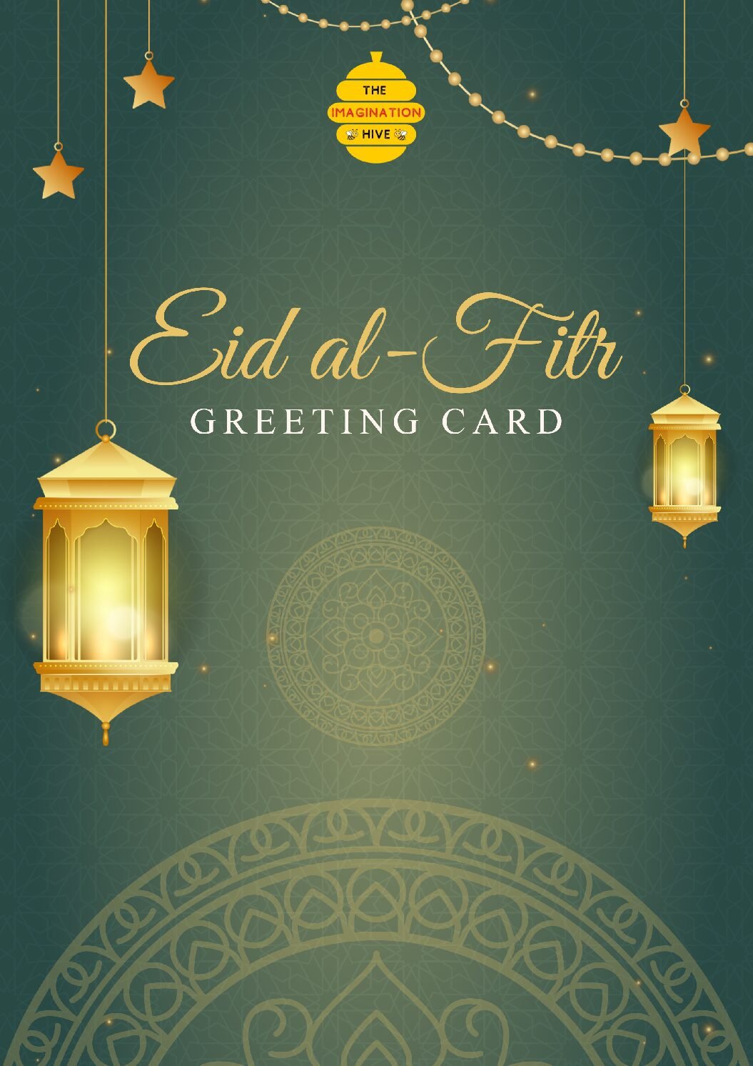 Elegant Green Lantern Islamic Pattern Eid ul Fitr Greeting Card – Free Greeting Card PDF Download