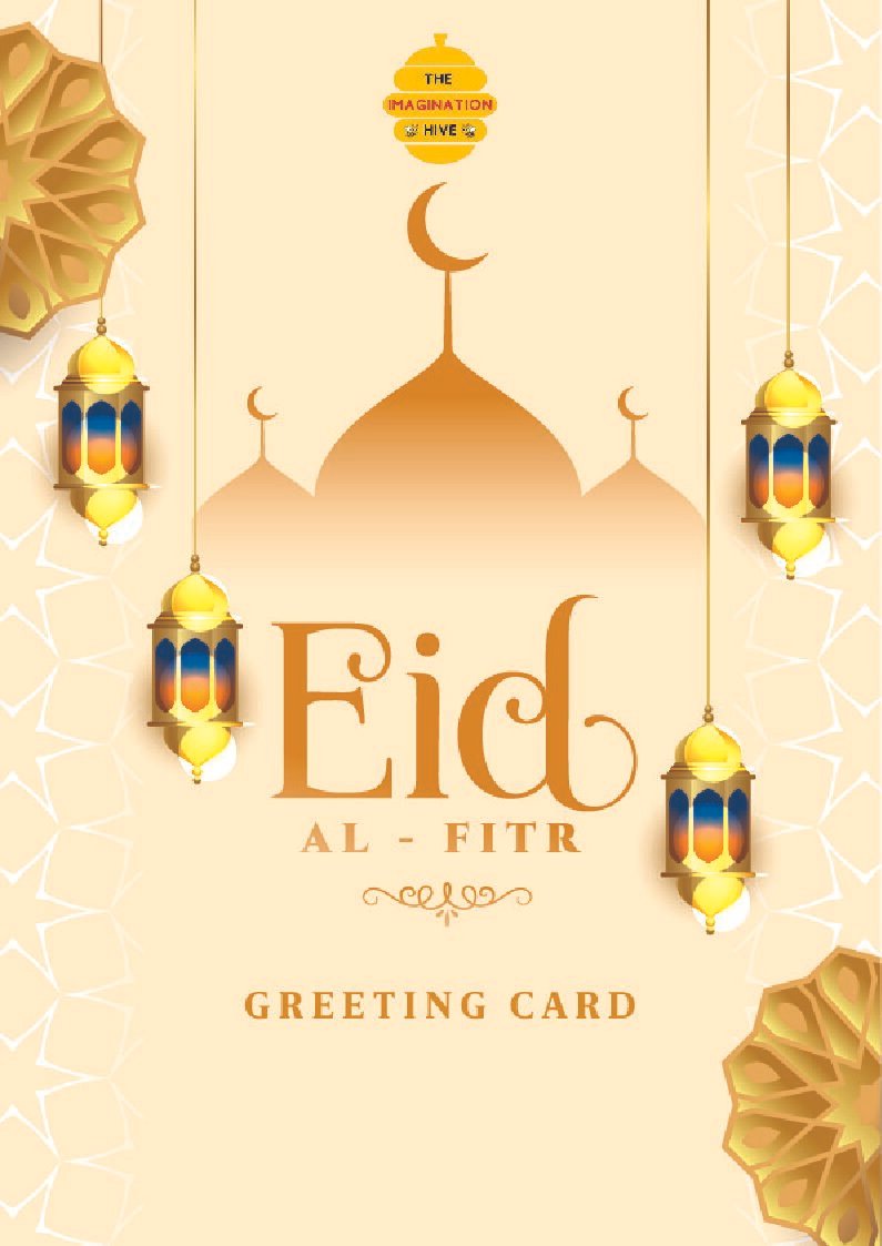 Gold Frame Lantern Eid al Fitr Greeting Card – Free Greeting Card PDF Download