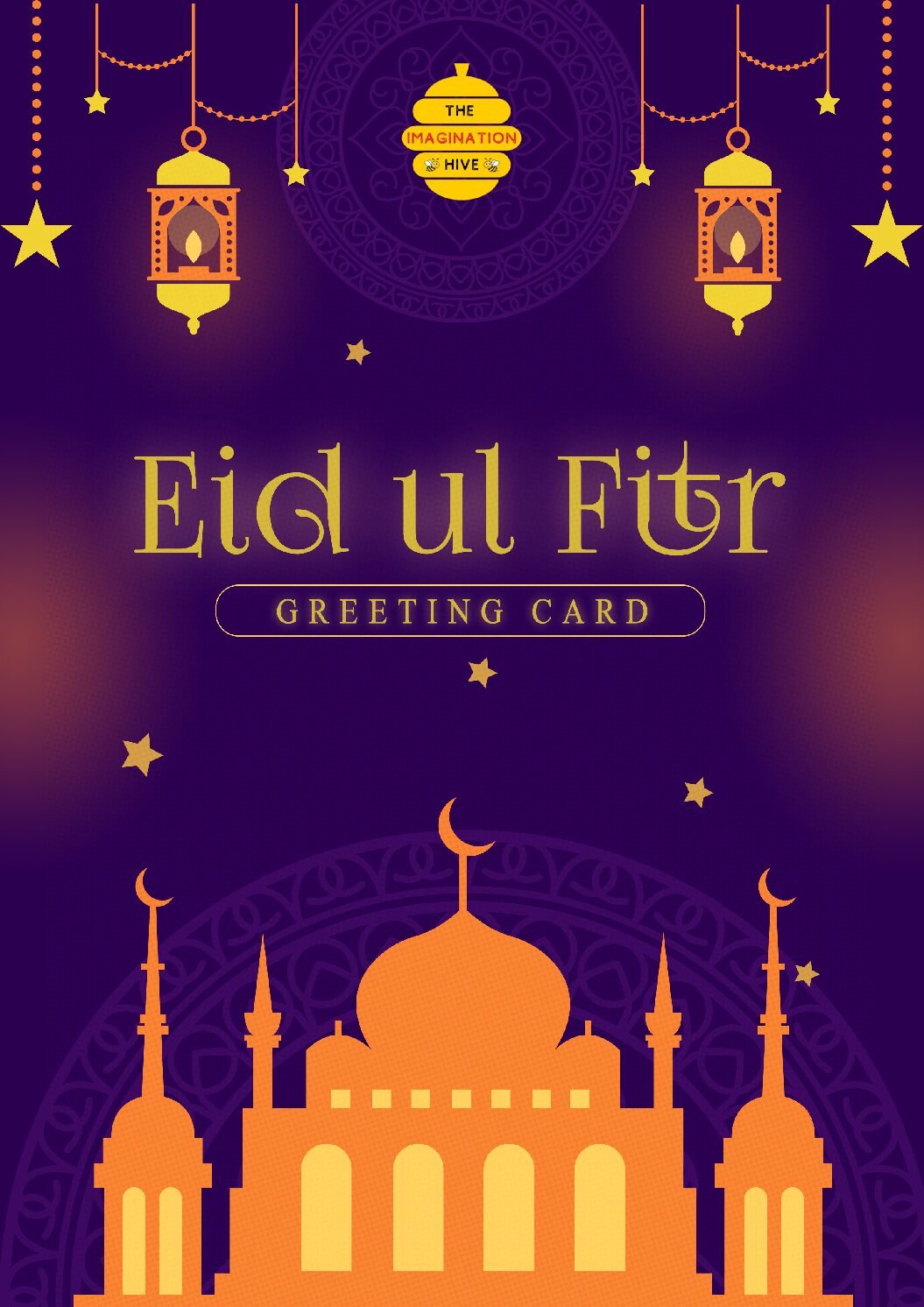 Golden Mosque Night Sky Eid ul Fitr Greeting Card – Free Greeting Card PDF Download