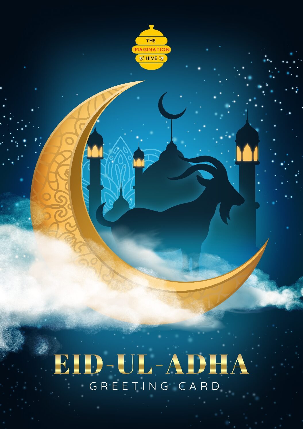 Golden Crescent Goat Eid ul Adha Greeting Card – Free Greeting Card PDF Download