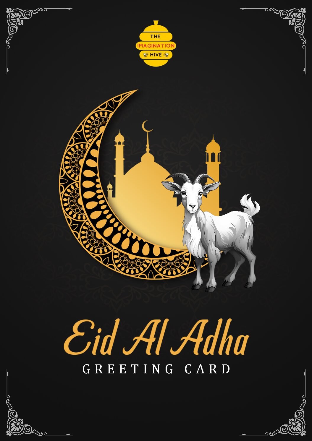 Black Gold Goat Eid ul Adha Greeting Card – Free Greeting Card PDF Download