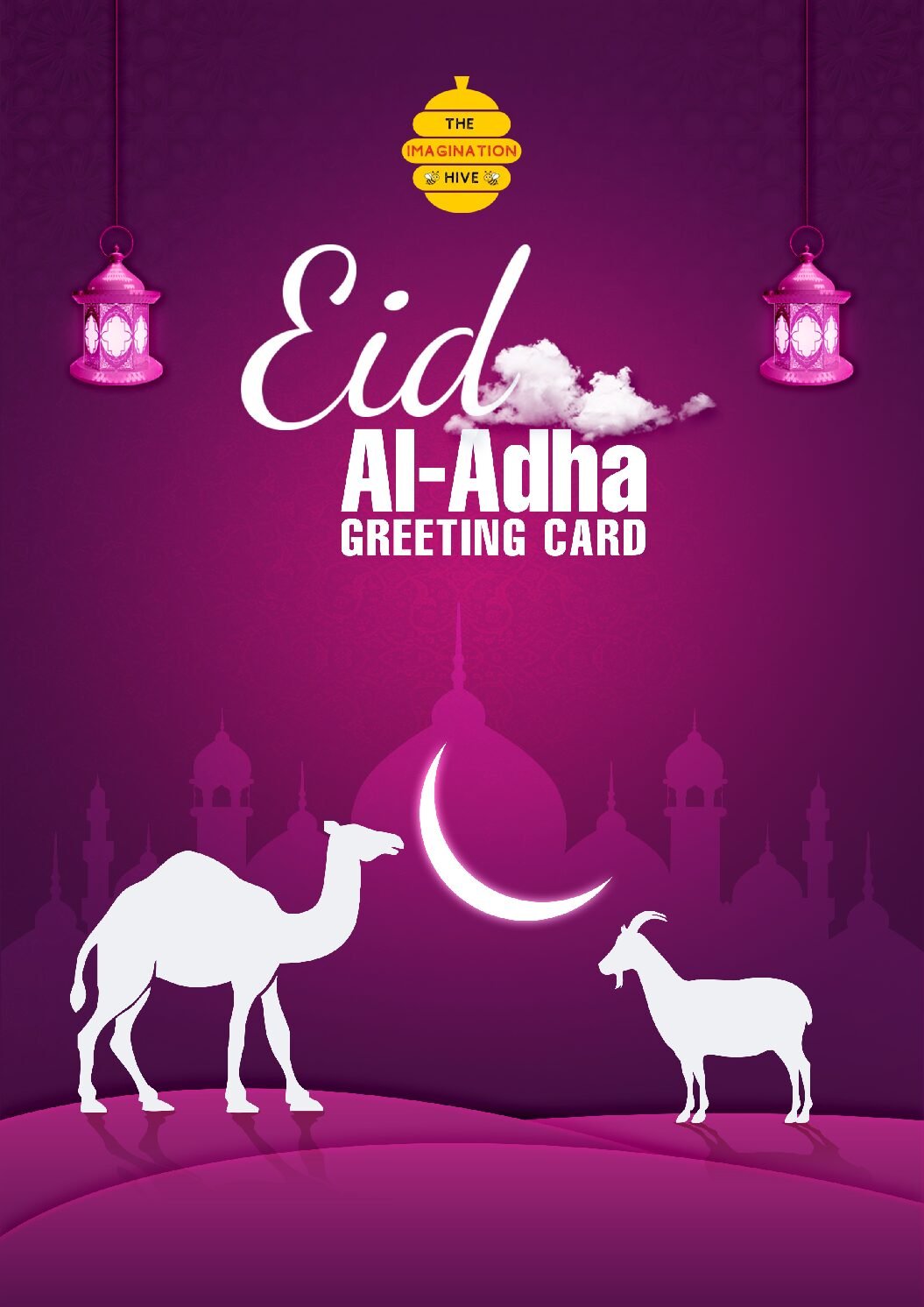 Purple Crescent Animals Eid ul Adha Greeting Card – Free Greeting Card PDF Download