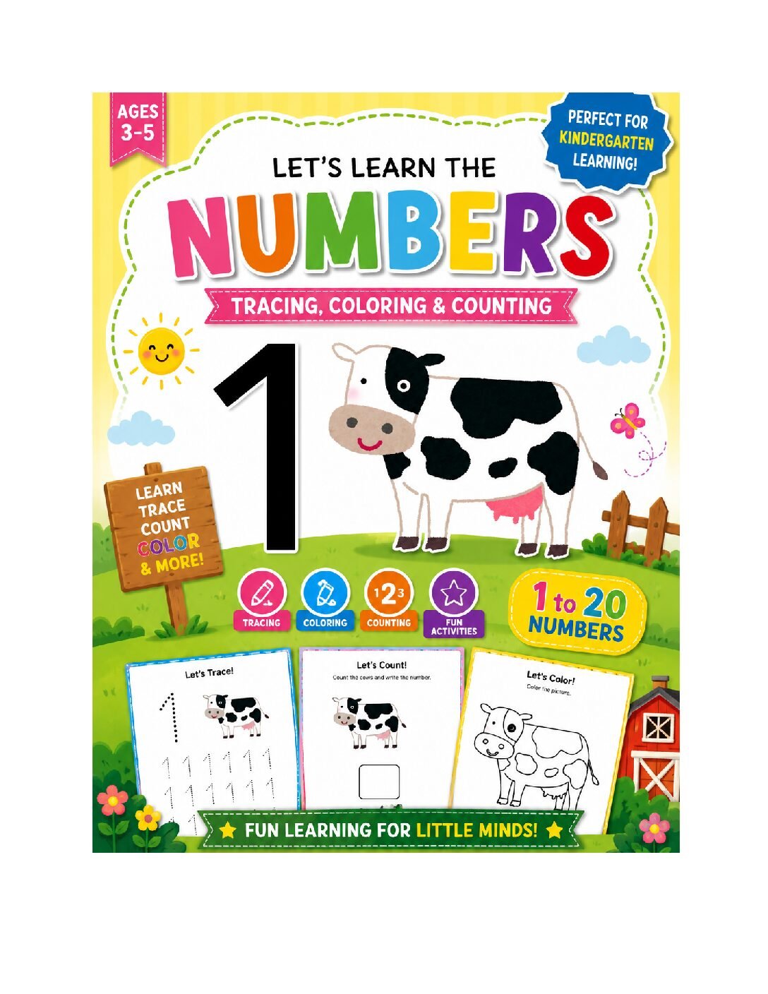 Cow Number Tracing Workbook | Numbers 1–10 Tracing, Coloring, Counting & Fun Act