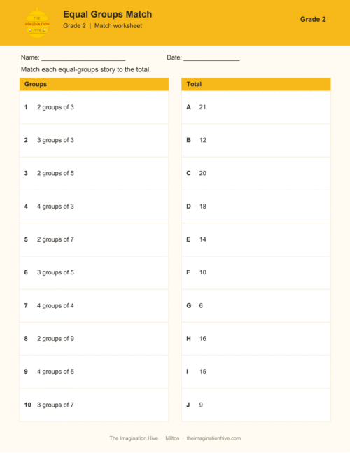 Equal Groups Match - Grade 2