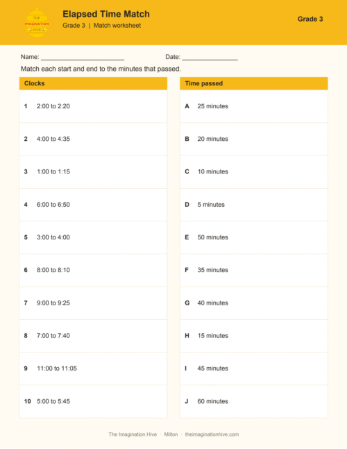 Elapsed Time Match - Grade 3