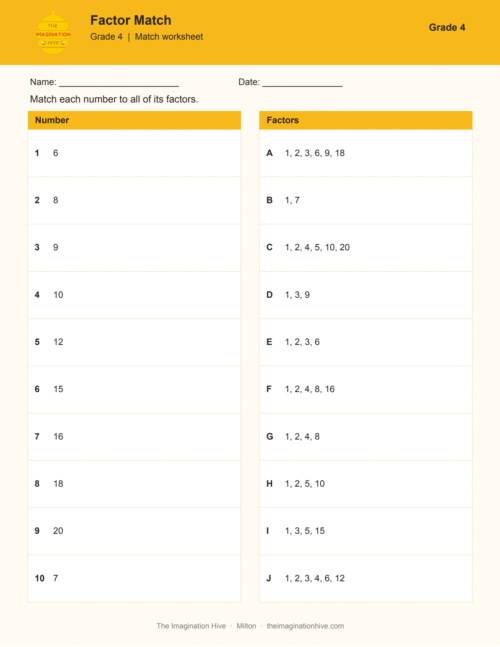 Factor Match - Grade 4