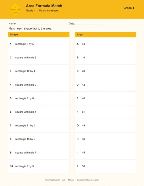 Area Formula Match - Grade 4