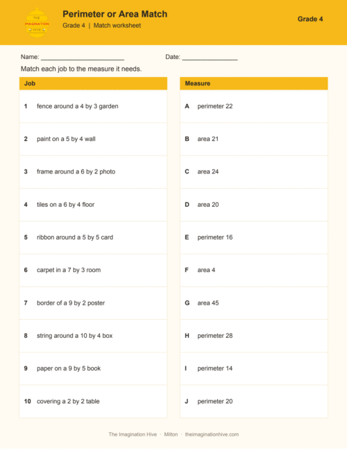 Perimeter or Area Match - Grade 4