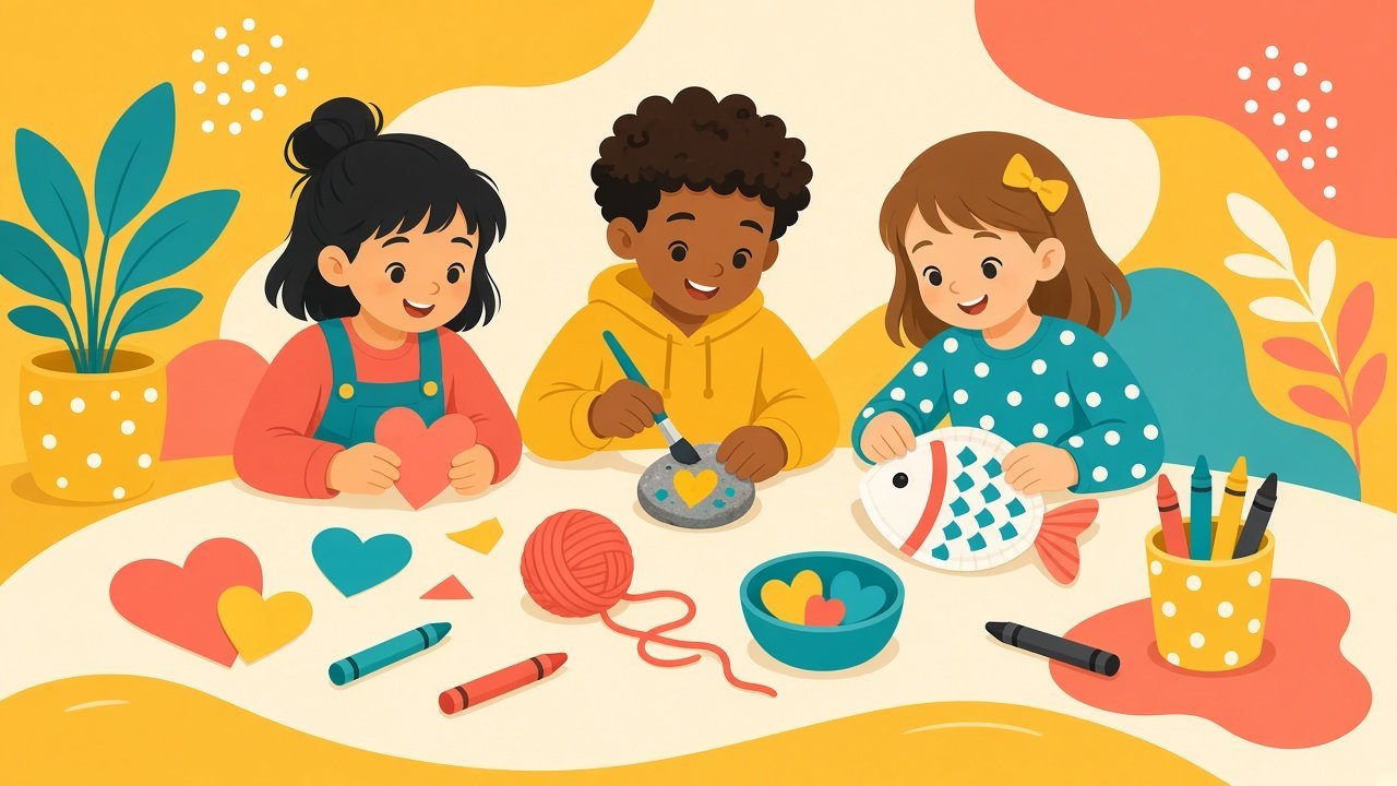 Children making simple paper crafts together