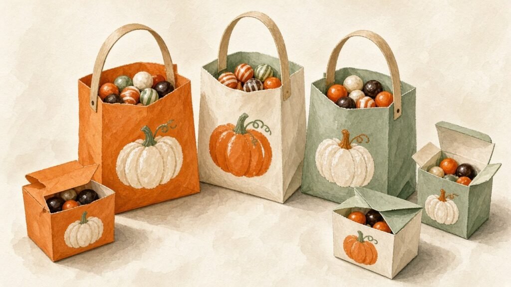 Handmade Halloween treat bags and small favor boxes