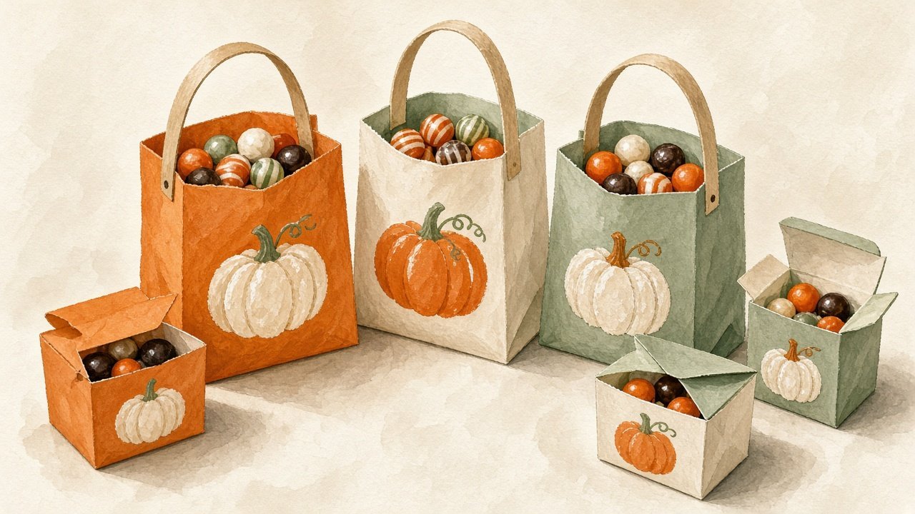 Handmade Halloween treat bags and small favor boxes