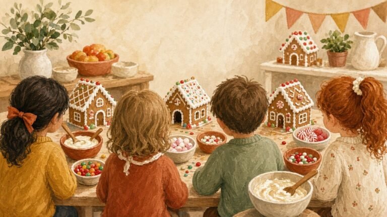 A gingerbread house decorating party for children