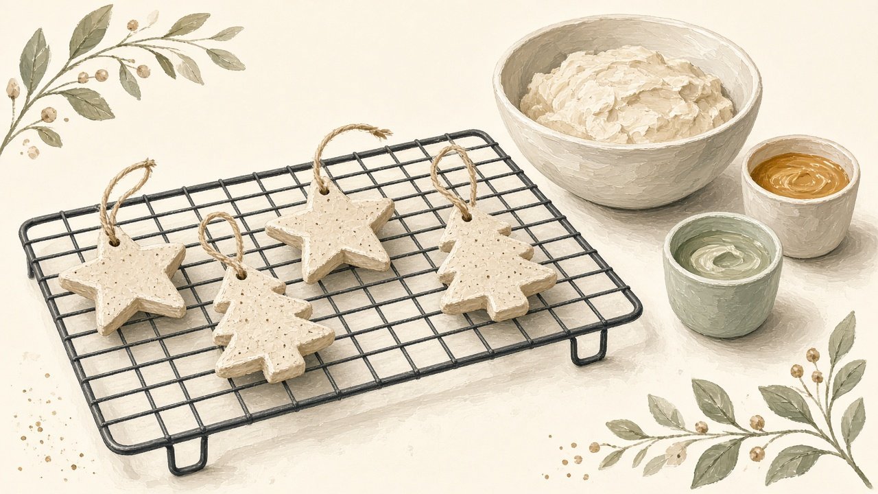 Salt dough ornaments drying beside paint