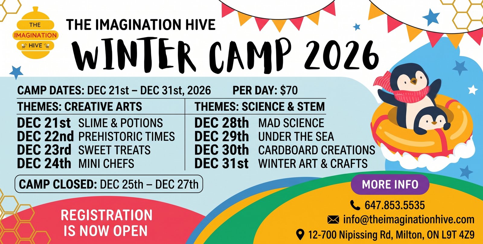 Winter Camp Full Day  ($70 + HST) 8.30 am - 5 pm
