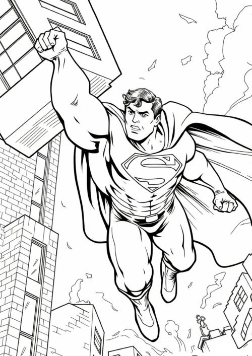 Superman Smashes the Building Coloring Page For Kids – Free Activity PDF Download