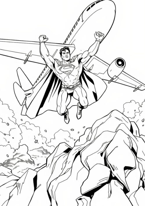 Superman Flying With An Airplane Coloring Page For Kids – Free Activity PDF Download