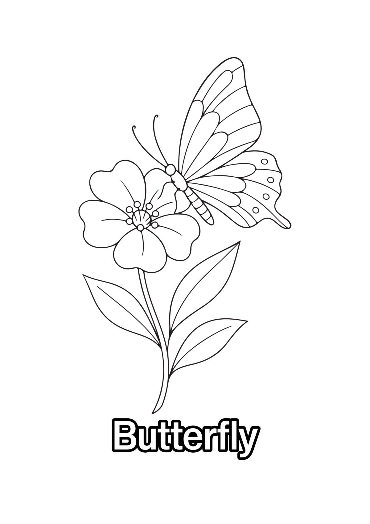 Butterfly on flower Coloring Page For Kids – Free Activity PDF Download ...