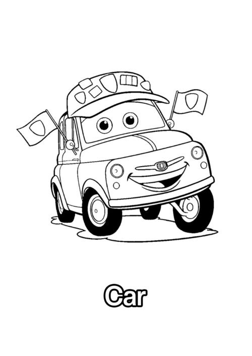 Happy Car Coloring Page For Kids – Free Activity PDF Download