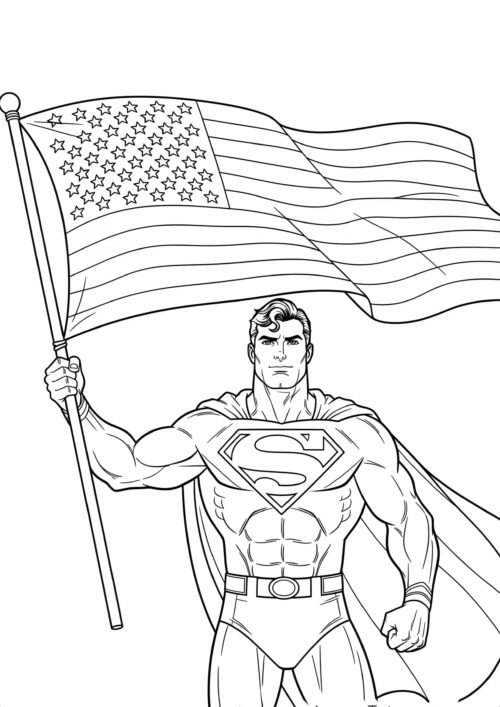 Superman Holding A Flag Coloring Page For Kids – Free Activity PDF Download