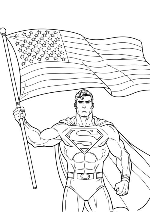 Superman Holding A Flag Coloring Page For Kids – Free Activity PDF Download