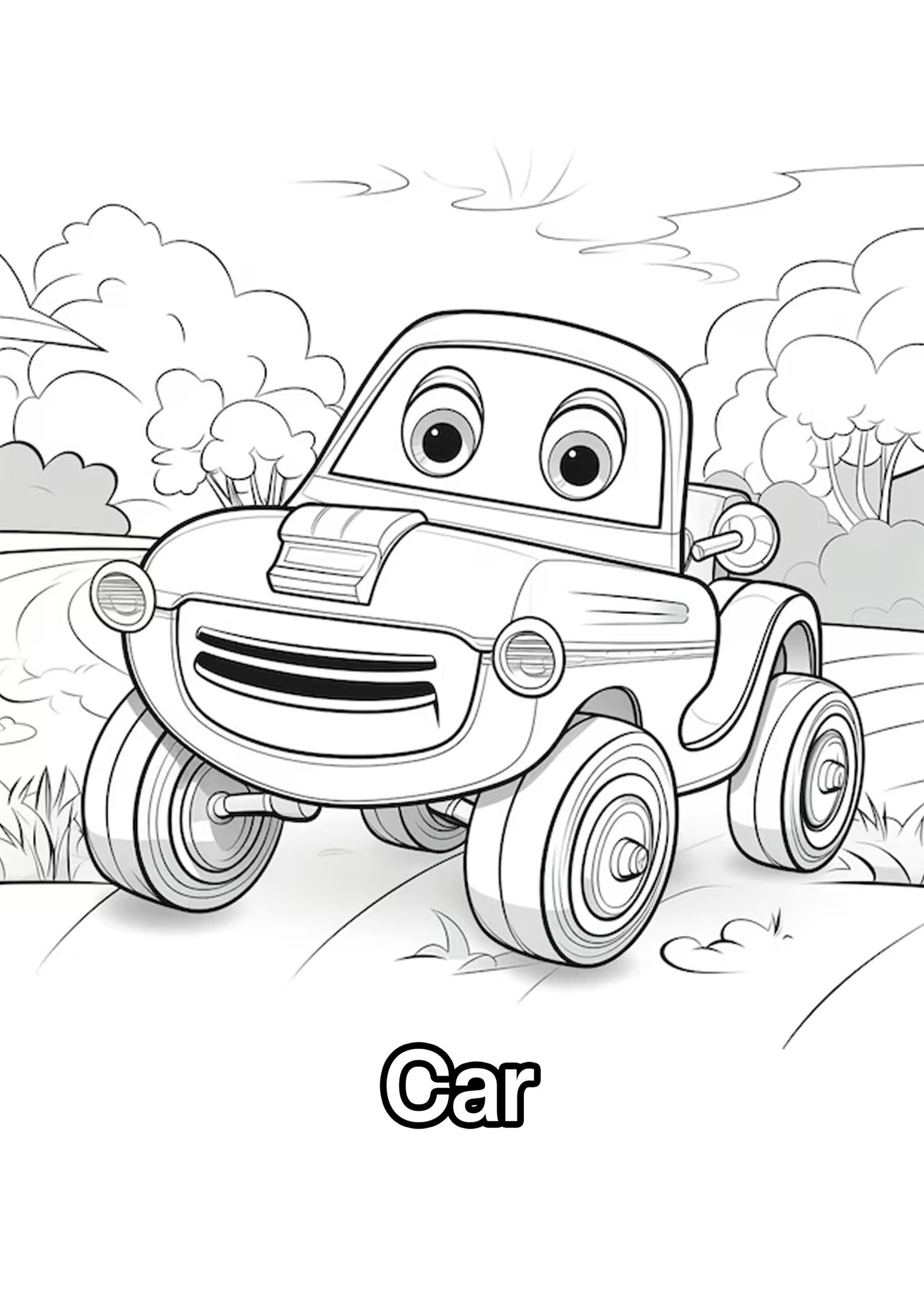 Funny Car Coloring Page For Kids – Free Activity PDF Download