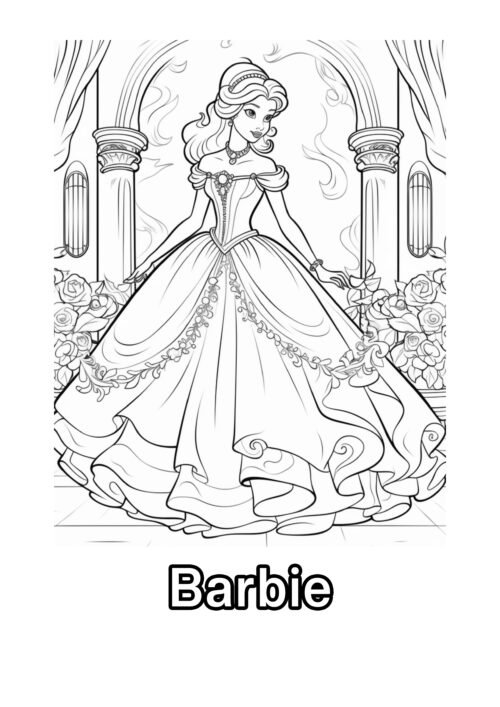 Barbie Long Princess Dress Coloring Page For Kids – Free Activity PDF Download