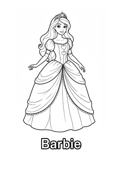 Beautiful Barbie Princess Coloring Page For Kids – Free Activity PDF Download