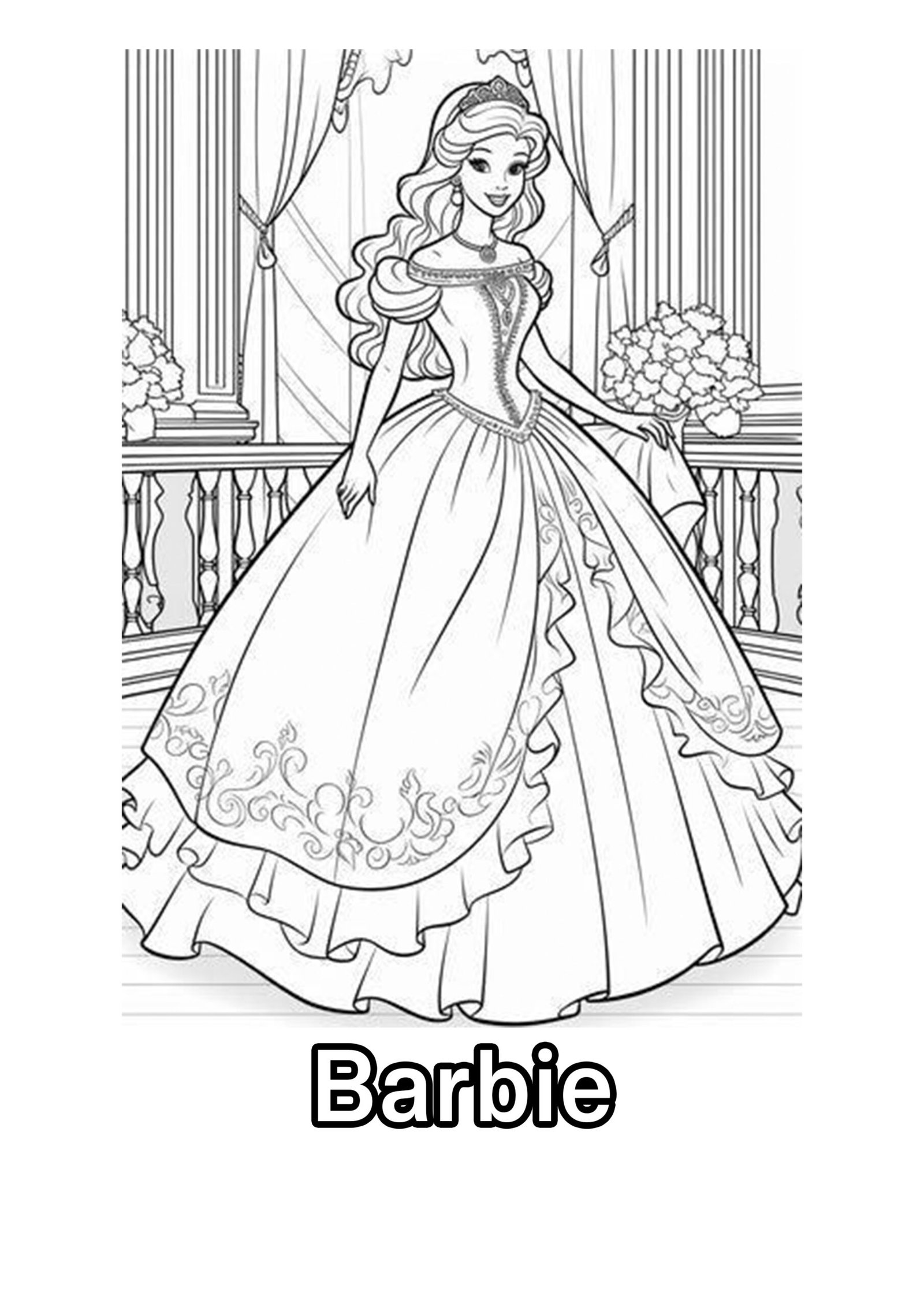 Gorgeous Barbie As a Princess Coloring Page For Kids – Free Activity PDF Download