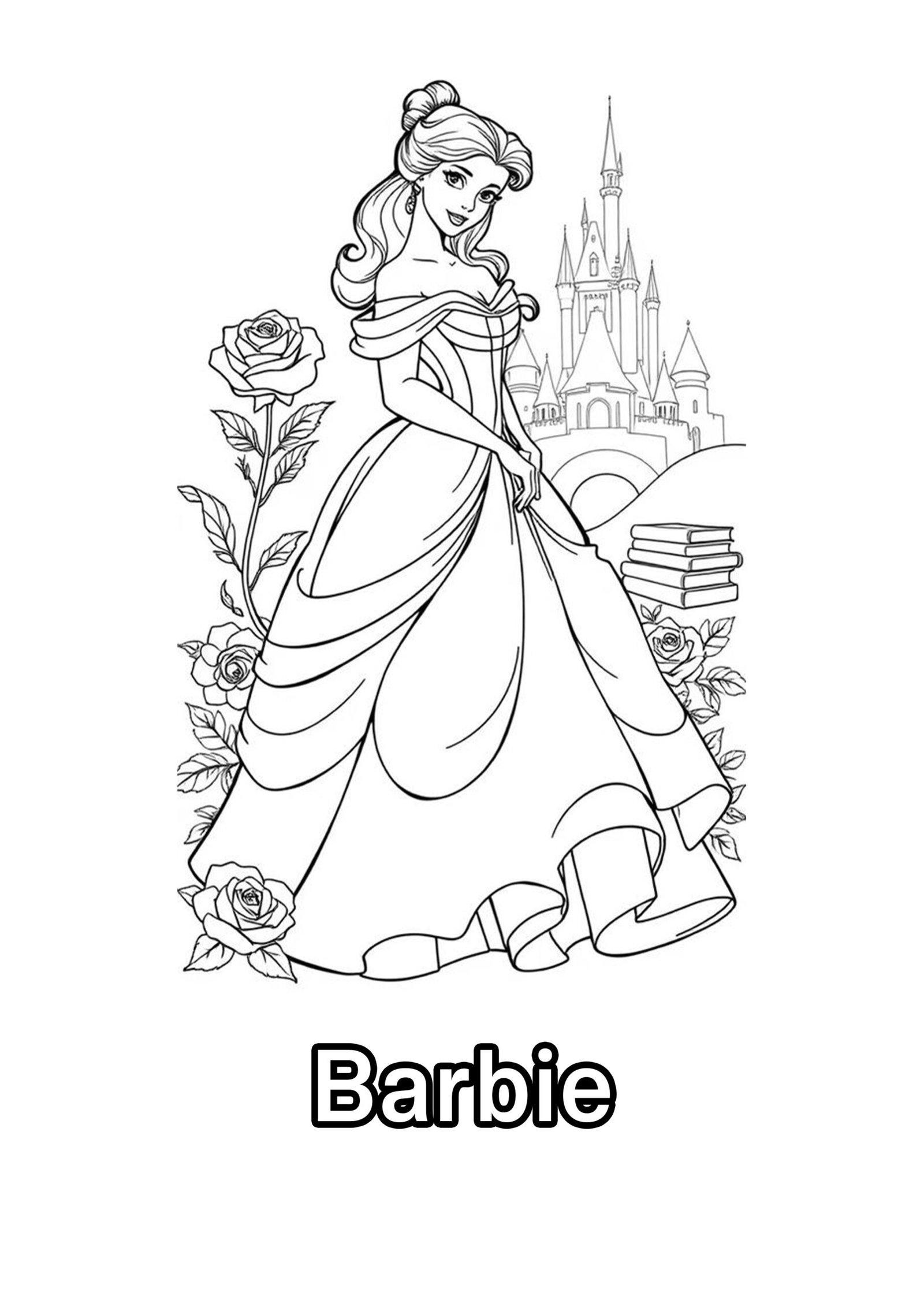 Barbie Showing her Princess Dress Coloring Page For Kids – Free Activity PDF Download