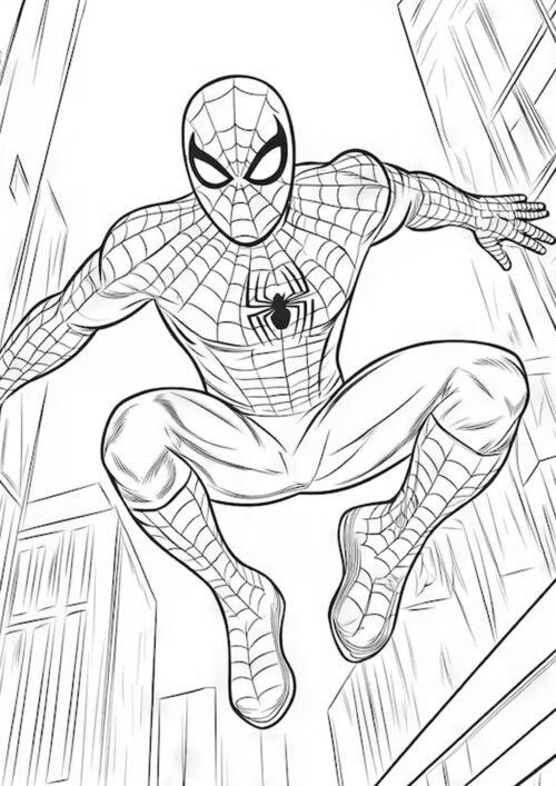 Spiderman Jumping Coloring Page For Kids – Free Activity PDF Download