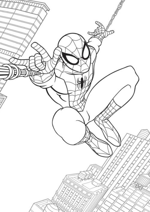Spiderman throwing Web Coloring Page For Kids – Free Activity PDF Download
