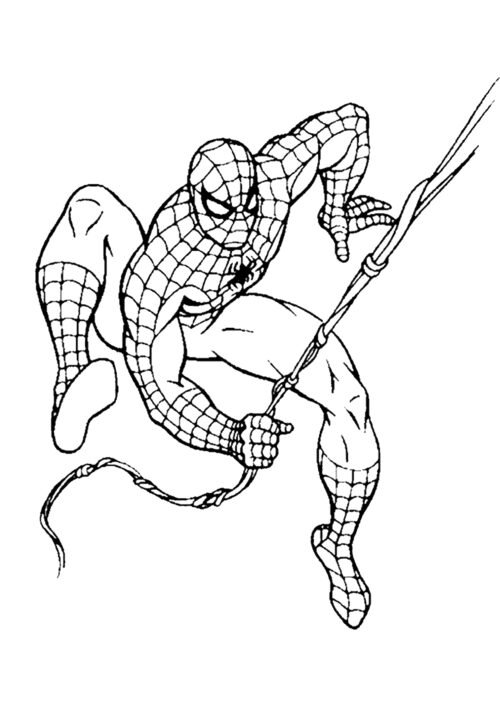 Spiderman On his rope Coloring Page For Kids – Free Activity PDF Download