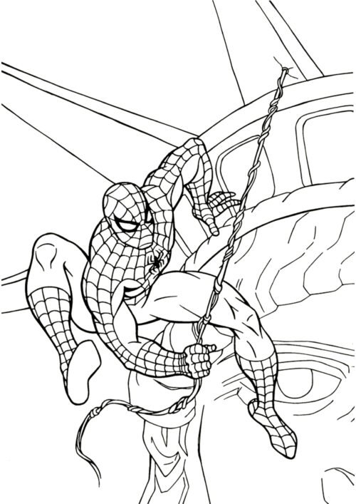 Spiderman swinging in his rope Coloring Page For Kids – Free Activity PDF Download