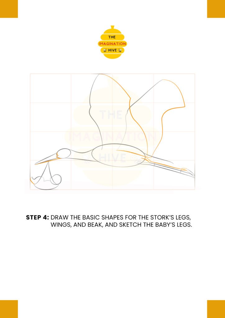 How to Draw a Stork with a Baby step 4